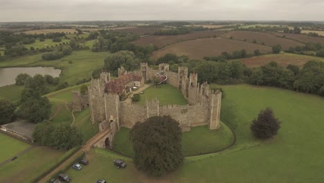 Rare-drone-footage-of-framlingham-castle-in-Suffolk,-England,-transcending-shot