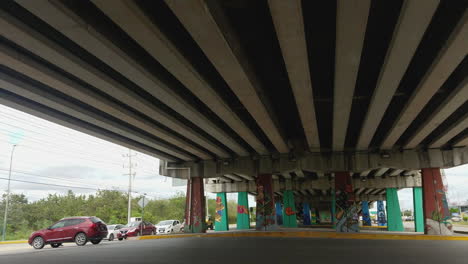 Busy-intersection-at-an-underpass-in-Playa-Del-Carmen