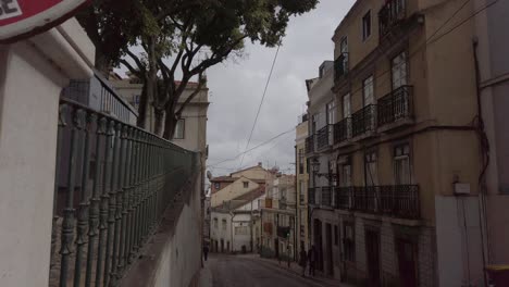 Sliding-shot-of-a-street-in-Lisbon,-Portugal