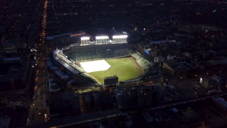 Aerial-footage-of-Wrigley-Field-in-Summer