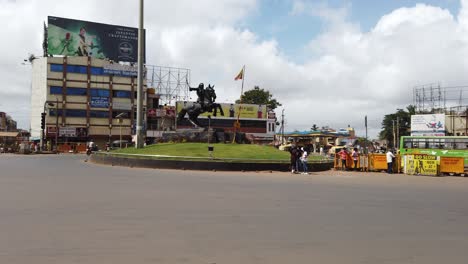 Hubli--Karnataka,-India-dates-02-07-2021,-Kittur-rani-chennamma-circle-view-during-a-normal-day-with-traffic-flow