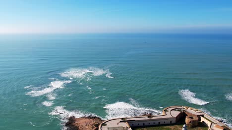 Aerial-view-of-the-Castillo-de-San-Sebastian-in-the-atlantic,-Cadiz,-Spain