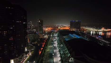 drone-flight-over-San-Diego-Convention-Center-by-Harbor-Drive-in-Marina-district-of-downtown