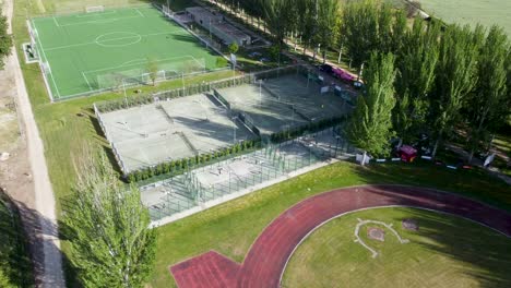 Aerial-view-of-various-sports-courts-in-Salamanca,-Spain