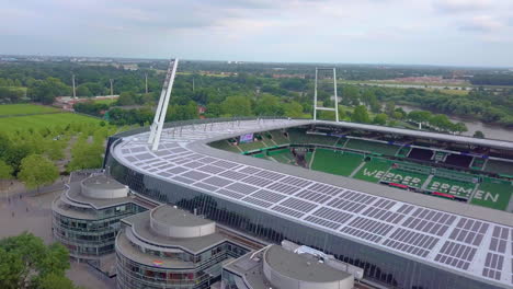 Aerial-View-Of-Weser-Stadium-Situated-On-The-North-Bank-Of-Weser-River-In-Bremen,-Germany-During-Pandemic