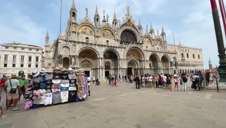 Wide-Dolly-View-of-St-Mark's-Basilica-Exterior-in-St-Mark's-Square,-Venice-Italy