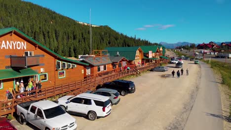 4K-Drone-Video-of-Denali-Park-Village-along-the-Nenana-River-on-the-George-Parks-Highway-Alaska-Route-3-Near-Denali-State-Park,-AK