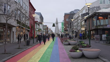 Rainbow-road-in-reykjavik,-Iceland