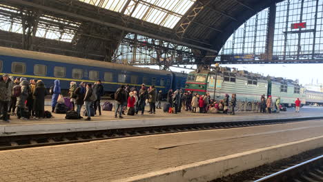 Ukrainian-refugees-on-the-train-platform-awaiting-a-chance-to-escape-to-Poland