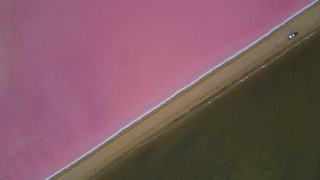 Overhead-Shot-Of-Magnificent-Point-Sinclair-Pink-Lake-Near-Cactus-Beach,-South-Australia