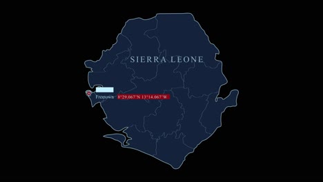 Sierra-Leone-Blaue-Karte-Mit-Freetown-Hauptstadt-Und-Geografischen-Koordinaten-Auf-Schwarzem-Hintergrund