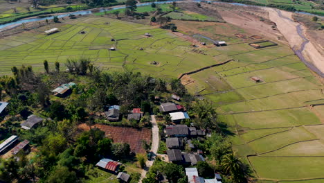 Picturesque-aerial-view-of-farm-fields-in-the-rural-Thai-countryside