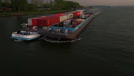 Sento-Delivery-Of-Shipping-Containers-Crossing-Near-Moerdijk,-Netherlands