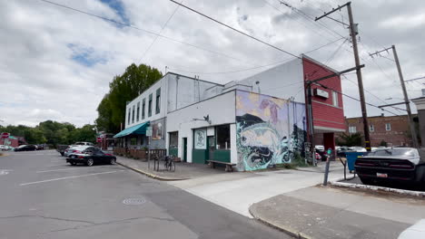 Historic-buildings-in-Corvallis-Oregon,-USA.-Street-scene