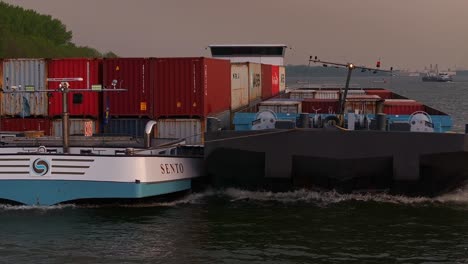 Sento-Container-Ship-Across-The-Waterways-Near-Moerdijk,-Netherlands