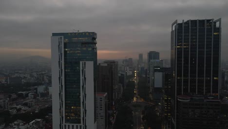 Paseo-De-La-Reforma-At-Night,-Mexico-City-Cdmx-Aerial-Drone-Establish-Shot