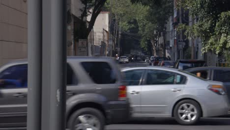 Cars-traffic-in-one-direction,-rush-hour-in-Mexico-CIty-CDMX,-main-road