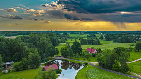 Houses-In-Remote-Nature-Landscape-During-Sunrise