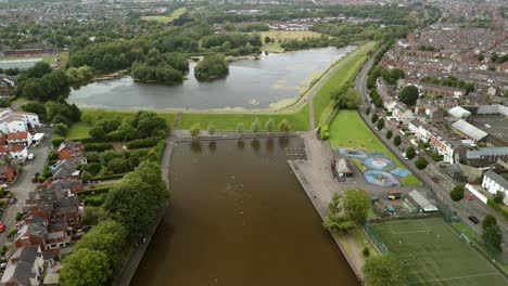 Aerial-shot-of-The-Waterworks-in-North-Belfast,-NI