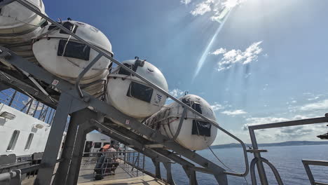 Ferry-tourist-transportation-deck-point-of-view-to-Kyllini-port-in-Greece