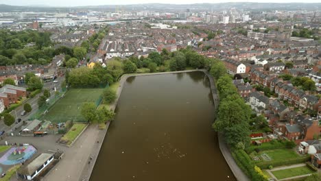 Aerial-shot-of-The-Waterworks-in-North-Belfast,-NI