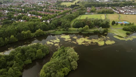 Aerial-shot-of-The-Waterworks-in-North-Belfast,-NI