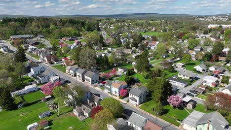 Small-american-town-in-idyllic-district-during-sunny-day-with-clouds