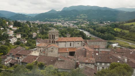 Cathedral-overlooks-Saint-Lizier,-religious-venue-for-village-residents