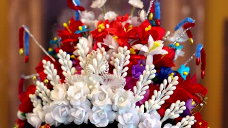 Colorful-floral-hair-accessory,-old-national-hair-decoration-from-Hungary