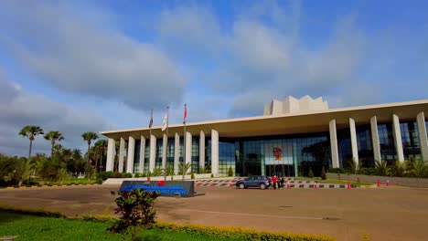 Wide-pan-shot-of-Sir-Dawda-Kairaba-Jawara-conference-centre,-left-to-right