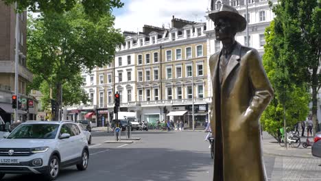 Old-Brompton-Road-with-Béla-Bartók-statue-South-Kensington-London-June-2024