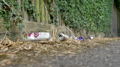 Getränkedosen-Verschmutzen-Den-Weg-In-Slough,-Großbritannien,-Juni-2024