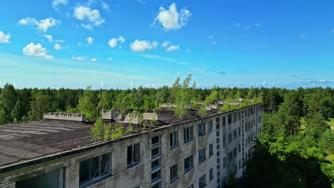 Abandoned-apartment-complex,-soviet-era-building,-aerial-urbex-exploring