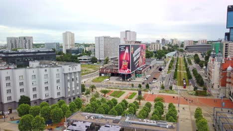 Building-Apartments-In-Katowice-City-Center-In-Poland---Aerial-Drone-Shot