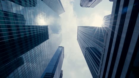 Abstract-slow-motion-looking-up-driving-through-the-business-district-in-Singapore