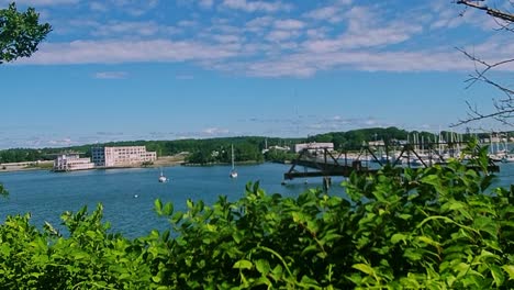 Abandoned-B-and-M-backed-bean-factory-and-yachts-mooring-Portland,-Maine