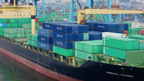 Very-Large-Of-Cargo-Ship-With-Stacked-Containers-In-The-Cargo-Dock