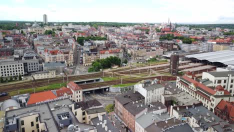 Railway-Station-In-Katowice,-Poland---Aerial-Drone-Shot