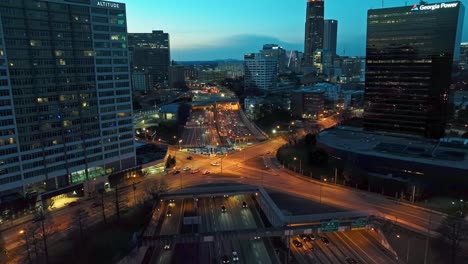 Traffic-On-Roads-And-Highways-At-Sunset-In-Atlanta,-Georgia