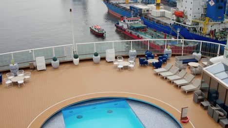 Aerial-View-Of-Luxury-Cruise-Ship-Berthing-At-Port-Of-Tanjung-Priok