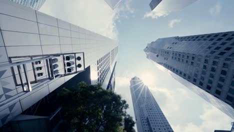 Abstrakte-Zeitlupe-Beim-Blick-Nach-Oben-Bei-Einer-Fahrt-Durch-Das-Geschäftsviertel-In-Singapur