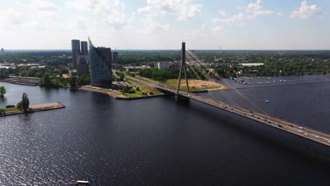 Beautiful-Aerial-Establishing-Shot-Above-Vansu-Bridge-on-Summer-Day