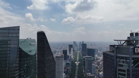 Paseo-de-la-Reforma-viewed-from-above,-showcasing-skyscrapers-in-Mexico-City