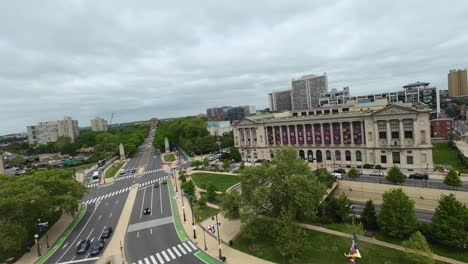 Aerial-FPV-drone-shot-over-Logan-Square-in-Philadelphia