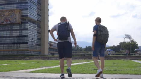 Travellers-with-backpack-on-at-National-Autonomous-University-of-Mexico