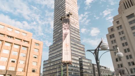 Hyper-Lapse-Shot-Of-Unique-Latin-American-Tower,-Mexico-City-At-Sunny-Day