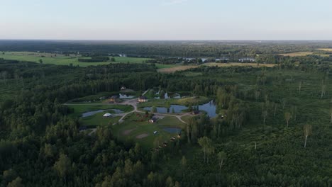 Latvian-Nature-Area-in-the-Middle-of-the-Forest-With-Artificially-Created-Islands,-Ponds-and-Hills