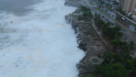 Hurricane-Beryl-causing-extreme-waves-that-batters-Caribbean-coastline,-aerial