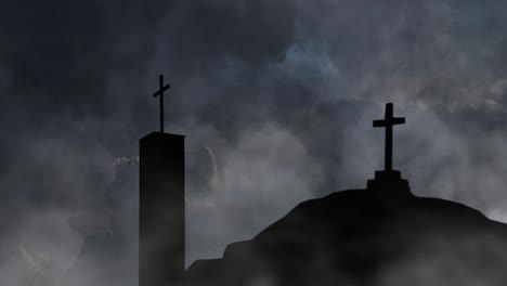 church-and-cross-hill-silhouette-against-dark-clouds-backgroun