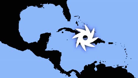 Animation-of-hurricane-in-Caribbean-heading-to-Florida,-USA